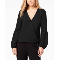 Bar III Blouson-Sleeve Surplice Top (Deepblack, XS)