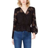 Bar III Burnout Peplum Top (Black, S)