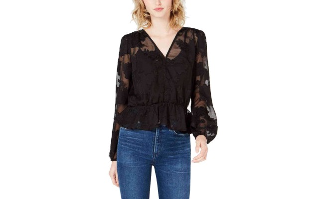  Burnout Peplum Top (Black, S)