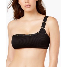 Bar III Embellished One-Shoulder Bikini Top (Black, Medium)
