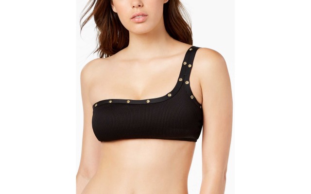  Embellished One-Shoulder Bikini Top (Black, Medium)
