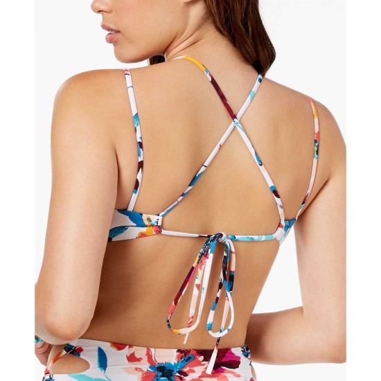  Fantastic Floral-Print Strappy Bralette Bikini Top Women’s Swimsuit (White, Medium)
