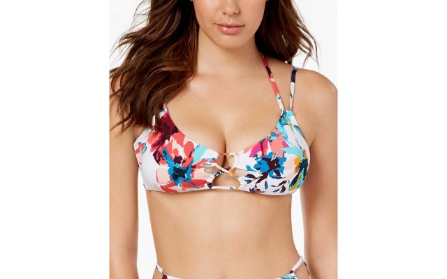  Fantastic Floral-Print Strappy Bralette Bikini Top Women’s Swimsuit (White, Medium)