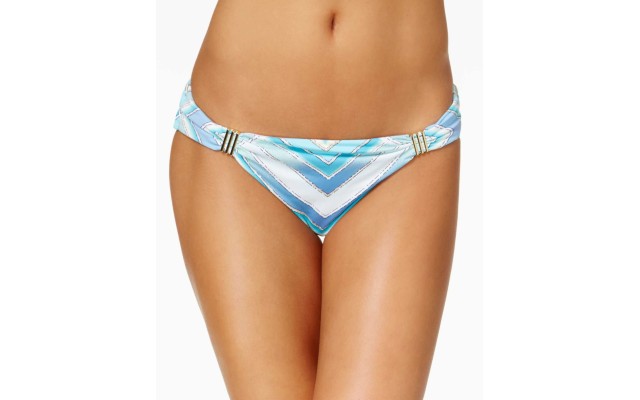  Hardware-Trim Printed Bottoms Women’s Swimsuit (Scarf Print, L)