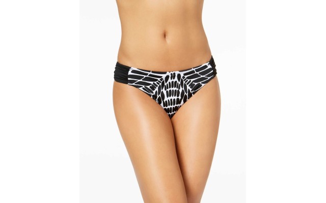  Kalediscope Printed Side-Cinch Hipster Bottoms Women Swimsuit (Black, S)
