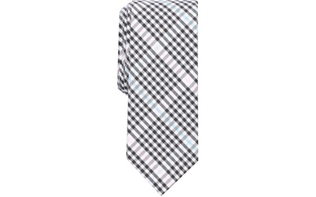  Men’s Dobby Deco Gingham Skinny Tie (Black)