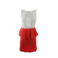 Bar III New Cream Combo Sleeveless Lace Peplum Dress (Small)