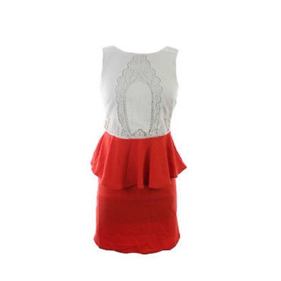  New Cream Combo Sleeveless Lace Peplum Dress (Small)