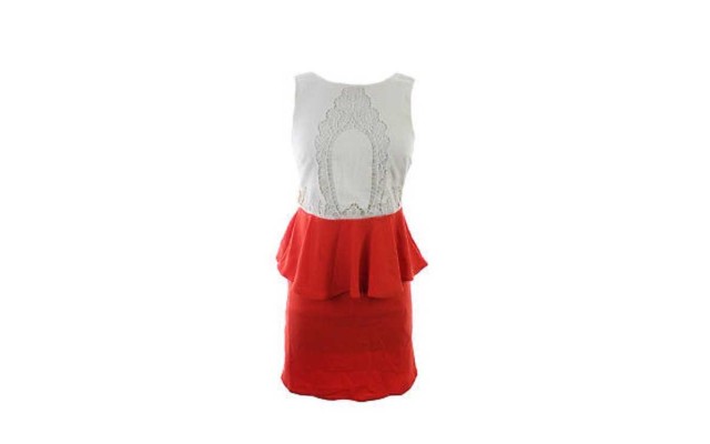  New Cream Combo Sleeveless Lace Peplum Dress (Small)