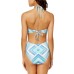  Printed Plunge Cutout Monokini One Piece Swimsuit (Blue/Multi, XS)