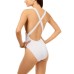  Ribbed Textured High-Cut Cheeky One Piece Bathing Suit (White, M)