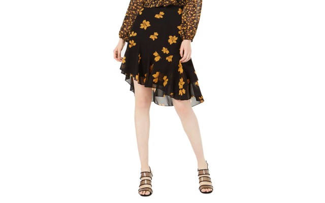  Ruffled Asymmetrical Skirt (Black, L)