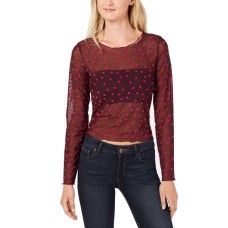 Bar III Sheer Mesh Polka-Dot Long Sleeve Blouse Pullover Shirt Tops
