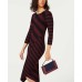  Striped Asymmetrical Sweater Dress (Medium Red, XS)