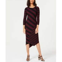 Bar III Striped Asymmetrical Sweater Dress (Medium Red, XS)