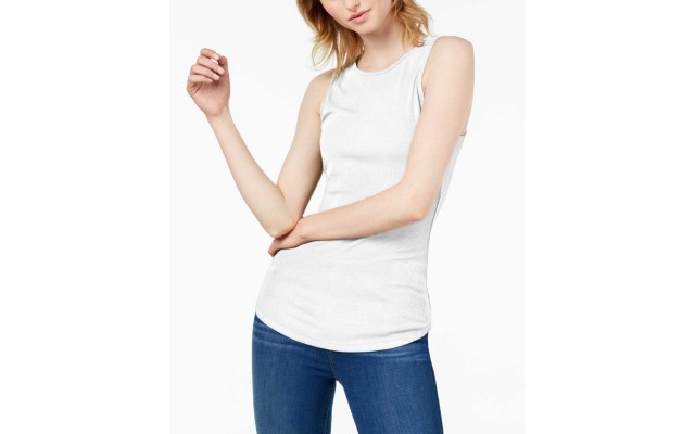  Womens Ribbed Tank Top (White, L)