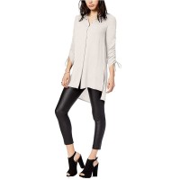 Bar III Women's Ruched High-Low Shirts, Beige, Small