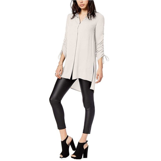 Women's Ruched High-Low Shirts, Beige, Small