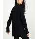  Zipper-Trim Turtleneck Sweater (Black, S)