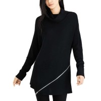 Bar III Zipper-Trim Turtleneck Sweater (Black, S)