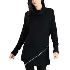 Bar III Zipper-Trim Turtleneck Sweater (Black, S)