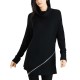  Zipper-Trim Turtleneck Sweater (Black, S)