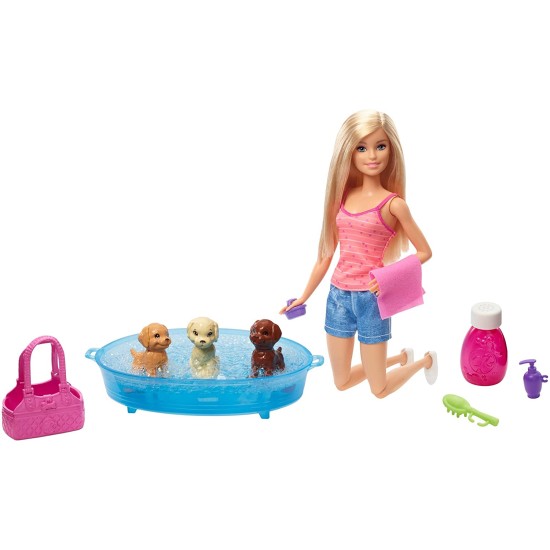  Doll Blonde and Playset with 3 Puppies and Accessories