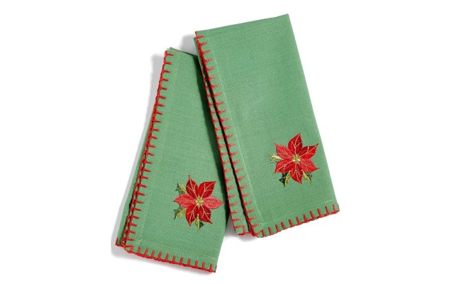  Linens Embroidered Poinsettia Napkins Set Of 2