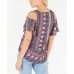  Juniors’ Medallion Printed Cold-Shoulder Top (Medium)