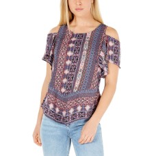 BCX Juniors’ Medallion Printed Cold-Shoulder Top (Medium)