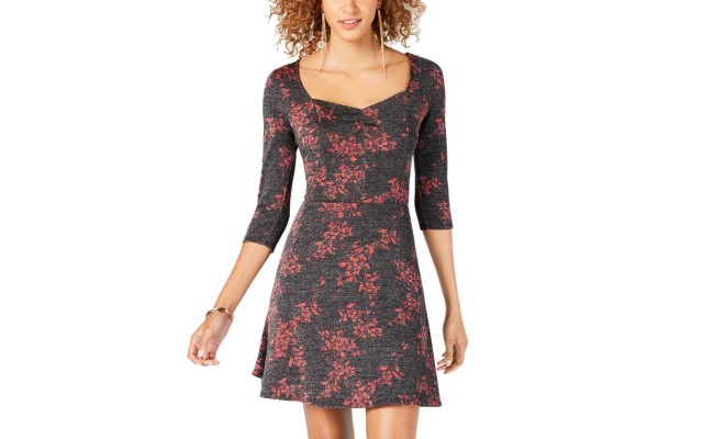Be Bop Juniors’ Metallic Fit & Flare Dress (Gray, XS)