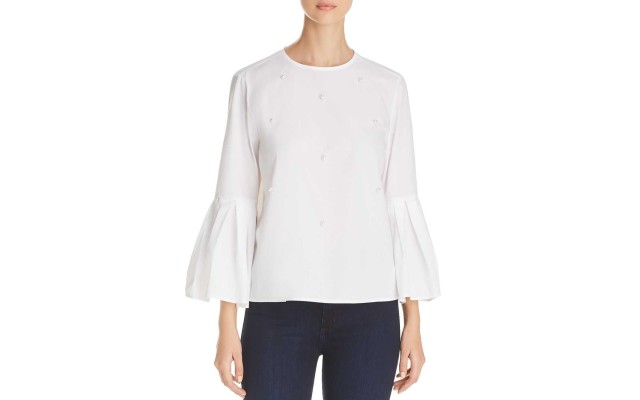  Embellished Bell-Sleeve Top (White, S)