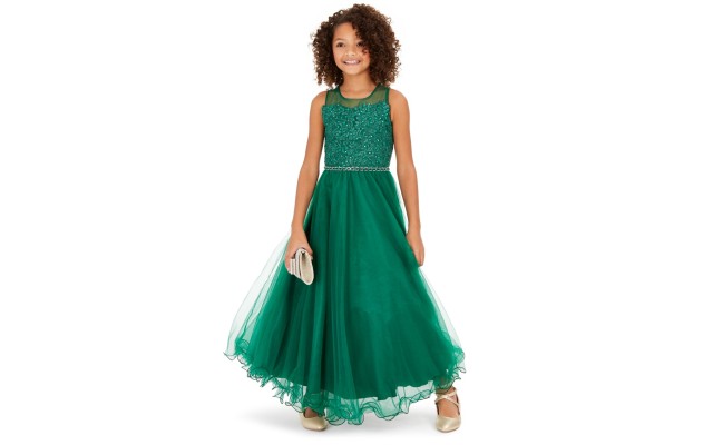  Big Girls Floral-Sequinned Wire-Hem Maxi Dresses
