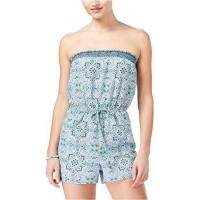 BeBop Womens Smocked Strapless Romper Jumpsuits