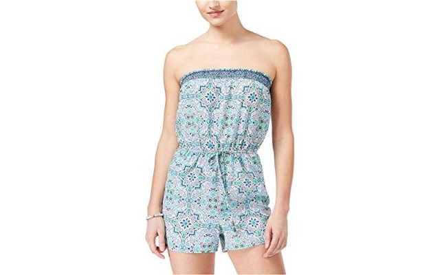  Womens Smocked Strapless Romper Jumpsuits