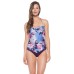  by Re Virtue Women’s Orchid Bloom V-Hem Halter Tankini Top (Multi Color, B/M)