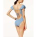  Color Splash Off-The-Shoulder One-Piece Swimsuit Women’s Swimsuit (Gray, Small)