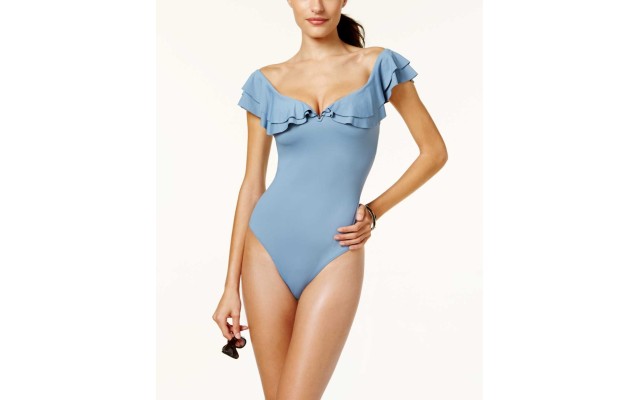  Color Splash Off-The-Shoulder One-Piece Swimsuit Women’s Swimsuit (Gray, Small)
