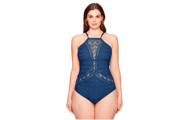  Women's Plus Size High-Neck Crocheted One-Piece Swimsuit