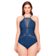  Women's Plus Size High-Neck Crocheted One-Piece Swimsuit