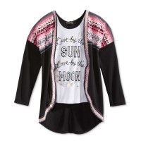 Belle Du Jour 2-Pc. Geo-Print Cozy Tank To Black, SIZE LARGE