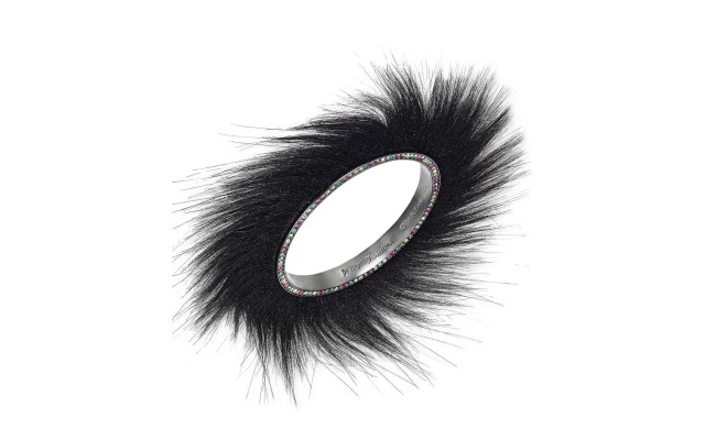  Faux-fur Bangle Bracelet – Black