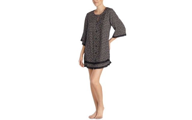  Lace-Trim Printed Sleepshirt (Black, XS)