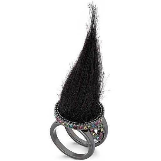 Betsey Johnson xox Trolls Black Faux-Fur Ring, Size 7