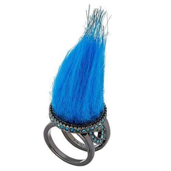 Betsey Johnson xox Trolls Blue Faux-Fur Ring, Size 7