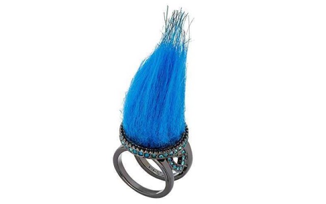Betsey Johnson xox Trolls Blue Faux-Fur Ring, Size 7