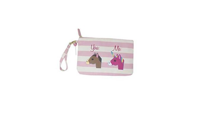  You and Me Unicorn Striped Wristlet Wallet Pouch