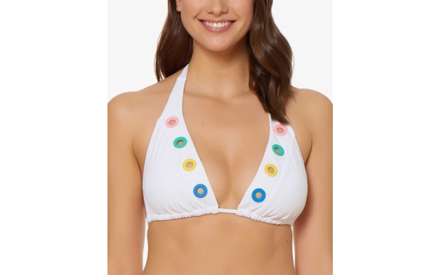 Bleu by Rod Beattie Grommet Triangle Halter Top Women’s Swimsuit (White, 4)