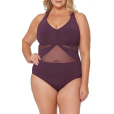 Bleu Rod Beattie Women’s Plus Size V Neck One Piece Swimsuit (Aubergine, 18)