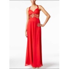 Blondie Nites Juniors’ Embellished Crisscross-Back Gown (Red Gold, 9)